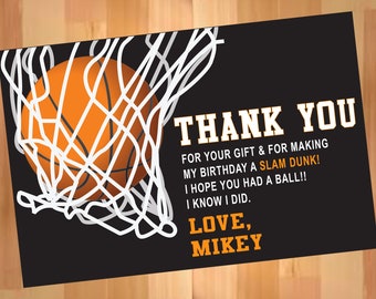 Basketball Birthday Thank You Card, Slam Dunk Thank You Card, Basketball party : CUSTOM DIGITAL FILE