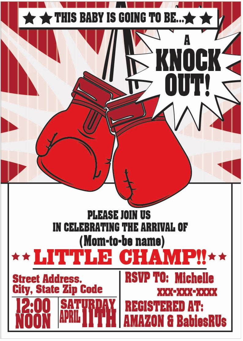 Boxing Party Invitations for any event Boxing Birthday Party, Boxing baby shower,Gender Reveal Colors & text customizable image 2