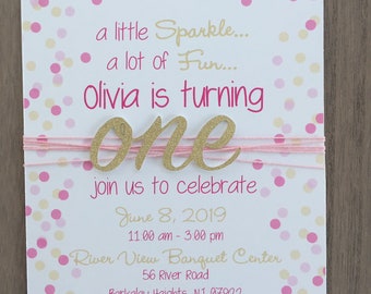 Pink & Gold Sparkle Confetti Birthday invite - Little Sparkle and a Lot of Fun...