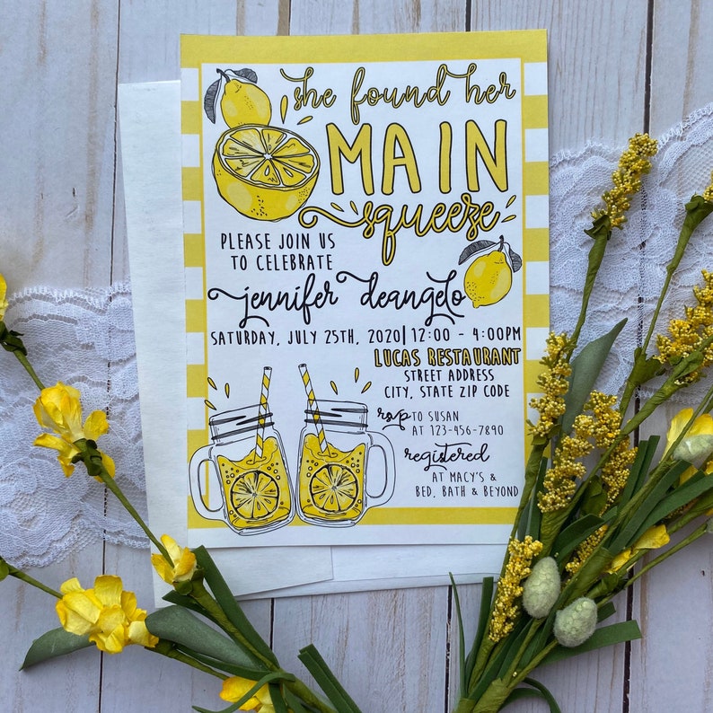 She Found Her Main Squeeze Lemon Bridal Shower Invitations, Lemonade, Bridal Shower, Drive by Shower, Lemonadestand image 6