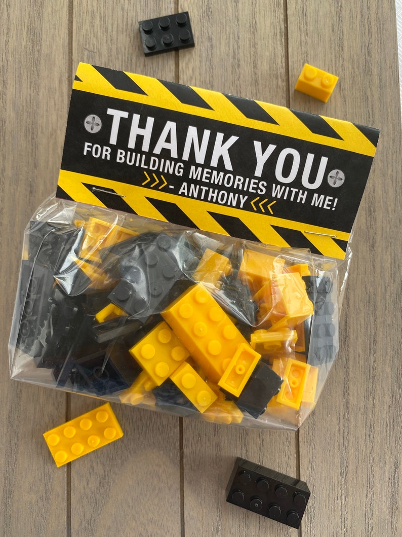 Construction Party Favor Bags & Toppers, DIY Construction Party Favors Packaging ONLY, Thanks for building memories with me SET of 12 image 3