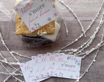 Have S’MORE fun at home! Thank You Favor Tags for a winter wonderland party SET of 20 tags