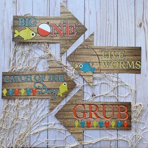 O-fish-ally ONE, Reeling in the Big one, Fishing Birthday Party Signs and Decor WOOD background PRINTED for you