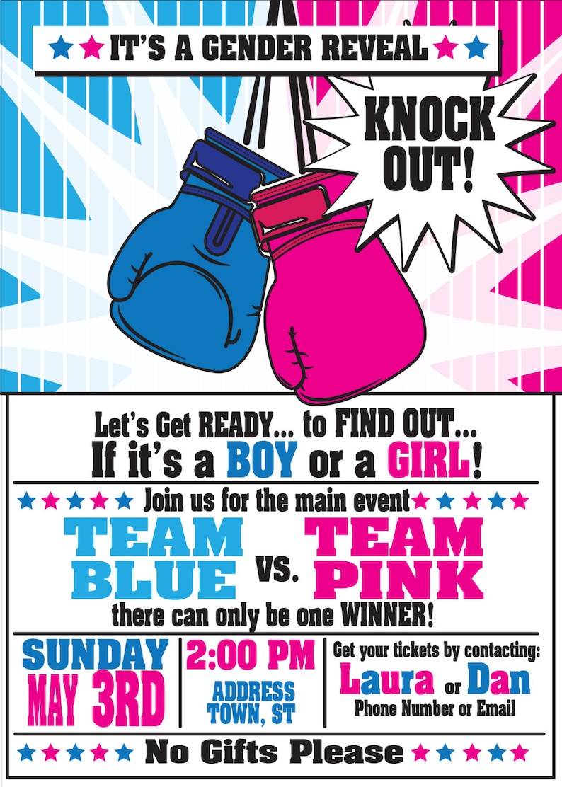 Boxing Party Invitations for any event Boxing Birthday Party, Boxing baby shower,Gender Reveal Colors & text customizable image 4