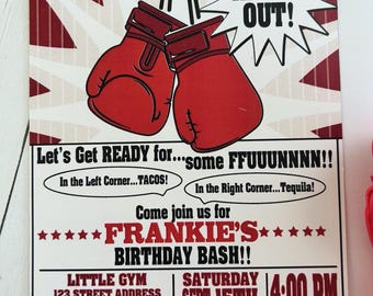 Boxing Party, knock-out thema verjaardag, babyshower of gender Reveal-uitnodiging - DIGITAAL BESTAND AANGEPASTE