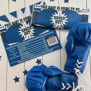 Boxing Baby Shower favor, Boxing theme Chocolate bar wrapper, chocolate bar favors: PRINTED LABELS- Set of 10- Available is Red or Blue