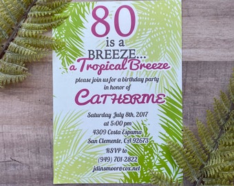 Tropical, 50 is a Breeze Palm Tree Invitation (Milestone Birthday or customized to your event) PRINTED INVITES