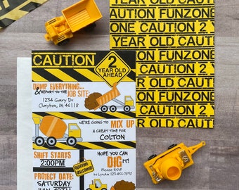 Construction Party, CAUTION 2 year old Second Birthday or any AGE Birthday Party Invite, Birthday Party Invite CUSTOM Digital File