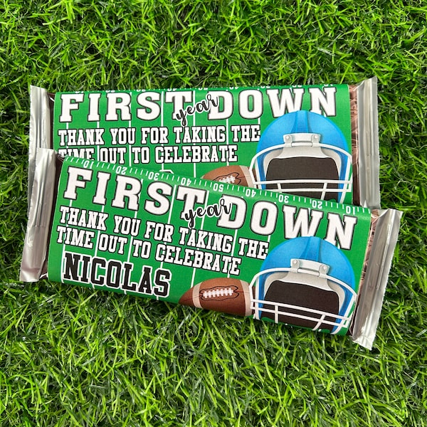 Football Party Chocolate bar wrapper, Football party favor, chocolate bar favors: PRINTED LABELS- Set of 10