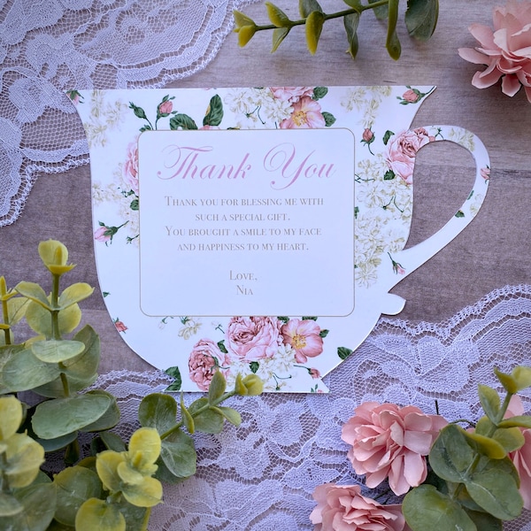 Tea Party thank you cards- teacup shaped Thank You card included white envelopes and your personal message