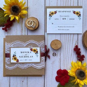 Rustic Sunflower & Lace Wedding Invitations image 7