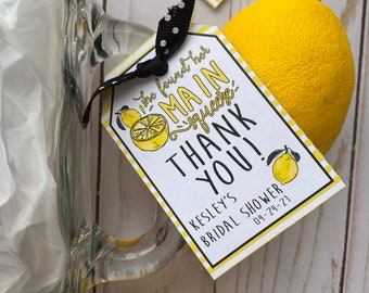 She found her Main SQUEEZE Lemon themed Bridal Shower thank you tags, Lemonade party, Bridal Shower, Drive By Bridal Shower SET of 24