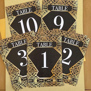 Roaring 20's Black & Gold Table Numbers, Milestone Birthday Party 5x7 opção IMPRESSA: CONJUNTO de 10