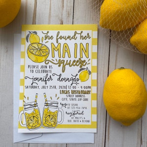 She Found Her Main Squeeze Lemon Bridal Shower Invitations, Lemonade, Bridal Shower, Drive by Shower, Lemonadestand Yellow