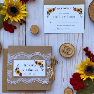 Rustic Sunflower & Lace Wedding Invitations image 2