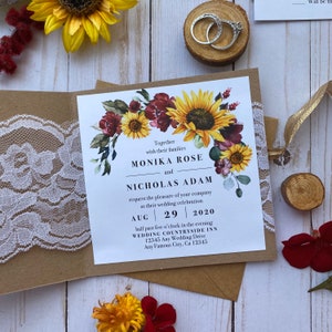 Rustic Sunflower & Lace Wedding Invitations image 5