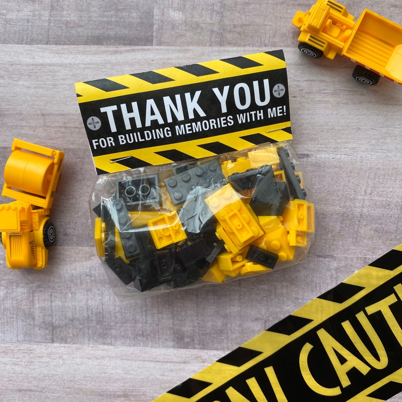 Construction Party Favor Bags & Toppers, DIY Construction Party Favors Packaging ONLY, Thanks for building memories with me SET of 12 image 1