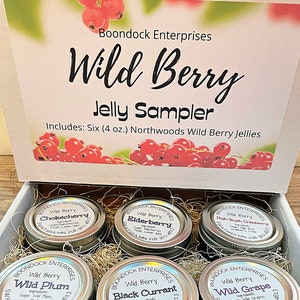 Wild Crafted Jelly Gift Box - Six (4 oz) Jars of Assorted Wild Berry Flavors in a Sampler Box