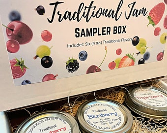 Traditional Jam Sampler Gift Box - Six (4 oz.) Jars of Assorted Classic Jam Flavors