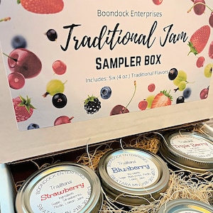 Traditional Jam Sampler Gift Box Six 4 oz. Jars of Assorted Classic Jam Flavors image 1