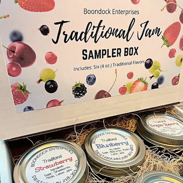 Traditional Jam Sampler Gift Box - Six (4 oz.) Jars of Assorted Classic Jam Flavors