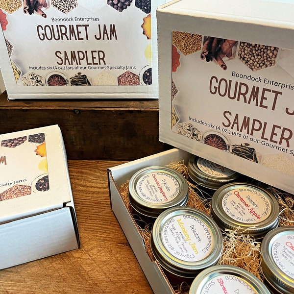 Gourmet Jam Sampler Box - Six (4oz.) Jars of Assorted Unique Gourmet Jams in Gift Box