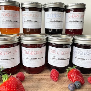 Traditional Homemade Jam in 8 oz Jars - Choose from 10 Classic Fruit and Berry Flavors - All Natural Jams From our Farm to Your Table
