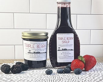 Triple Berry Jam and Syrup - Breakfast Pancake Syrup with Whole Fruit