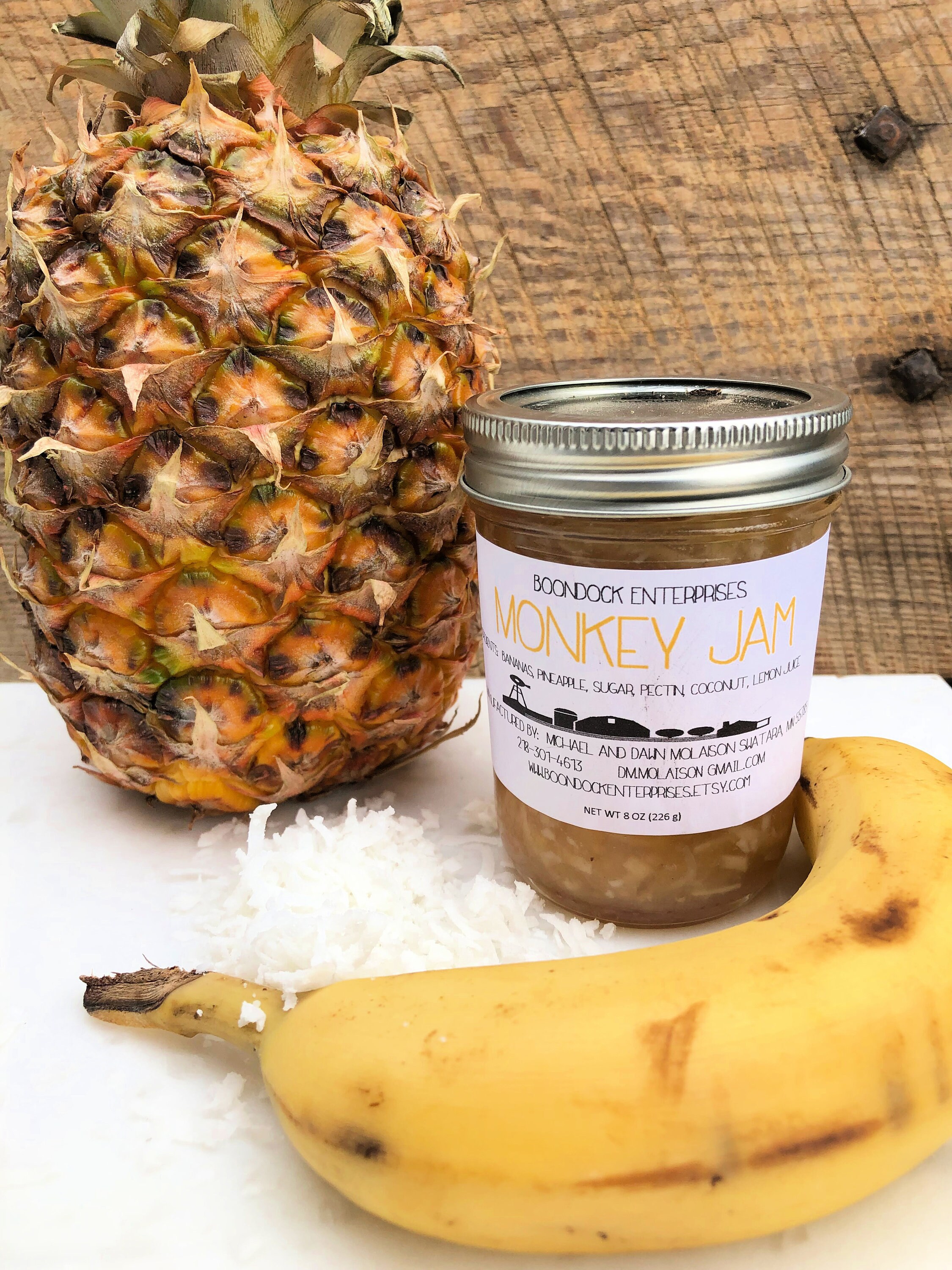 Monkey Jam - Banana, Pineapple, Coconut Low Sugar Jam in 8 oz jars. -…