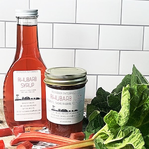 Red Rhubarb Syrup and Rhubarb Jam - All Natural Pancake Syrup and Homemade Fruit Jam for your next Breakfast Brunch Party