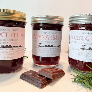 3 Jars of Chocolate Jam Flavors - Chocolate Cherry - Chocolate Raspberry - Banana Split - Unique Gourmet Jam from Our Farm to Your Table