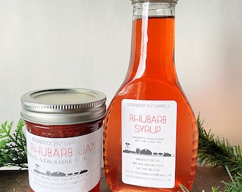 Red Rhubarb Syrup and Rhubarb Jam - All Natural Breakfast Pancake Syrup