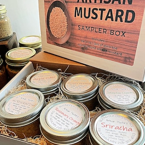 Artisan Mustard Sampler Box - Coarse Ground Mustard in Six (4 oz.)Jars of Assorted Flavors  - Gourmet Mustard for Charcuterie Board