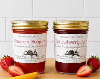 Homemade Strawberry Jam and Strawberry Mango Jam - Small Batch Artisan Fruit Preserves in 8 oz. jars