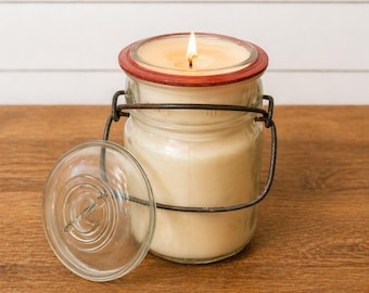 Hand Poured Soy Candle - Antique Bale Top Jar - 16 oz. Farmhouse Cottage Candle