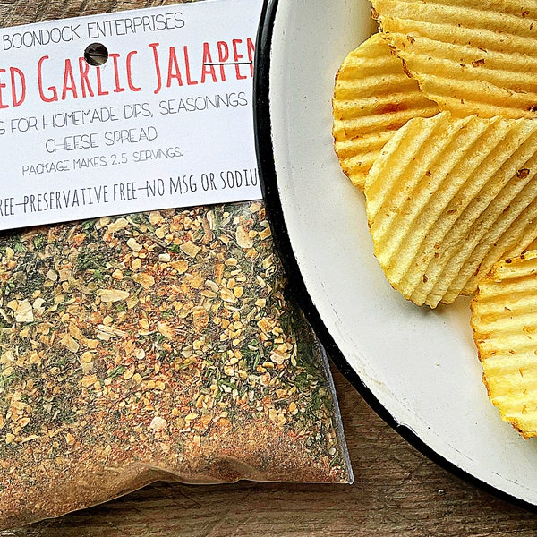 Roasted Garlic and Jalapeno Dip Mix - Gluten Free - No MSG or Sodium - Spicy Party Vegetable or Chip Dip Mix and Seasoning