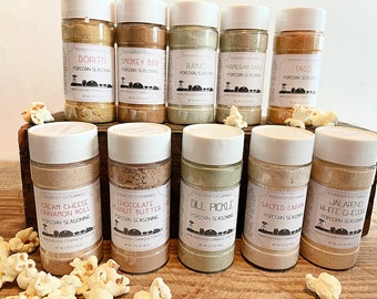 Complete Set of Popcorn Seasoning Blends - 10 Different Flavor - Party Popcorn Bar - Sodium Gluten Free - Boondock Enterprises