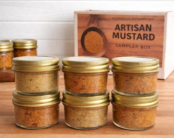 Artisan Mustard Sampler Gift Box – Choose from 13 Flavors – 6 Gourmet Coarse Ground Mustards – Charcuterie & Foodie Gift