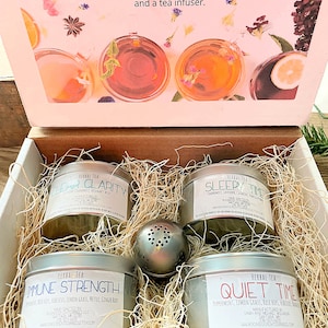 Herbal Tea Sampler Set - Your Choice of 4 Herb Tea Blends with Tea Infuser - Loose Leaf Herbal Tea Blend - Tea Lover&#39;s Gift Box