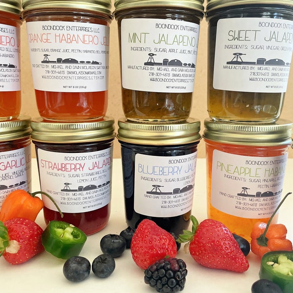 Pepper Flavored Jam and Jelly - Choose from 9 Homemade Pepper Flavors - Spicy Jalapeno Jellies or Habanero Flavored Jams