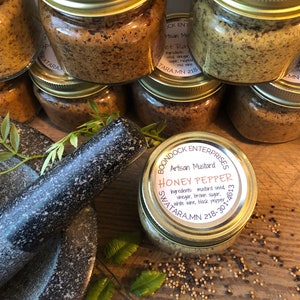 Honey Pepper Gourmet Mustard - Artisan Coarse Ground Mustard for Charcuterie Board