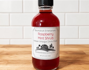 Raspberry Mint Shrub - Herbal Infused Drinking Vinegar - Cocktail and Non-Alcoholic Drink Mixer