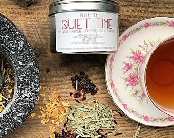 Quiet Time Herbal Tea • Organic Caffeine‑Free Loose Leaf Blend • Peppermint Hibiscus Lemongrass Relaxing Tea
