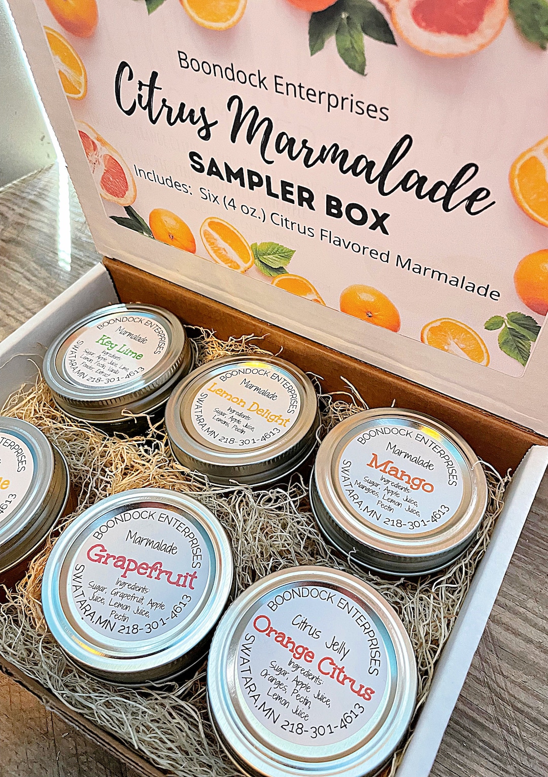 Citrus Marmalade Sampler Gift Box Six 4 Oz Jars of Assorted Marmalade