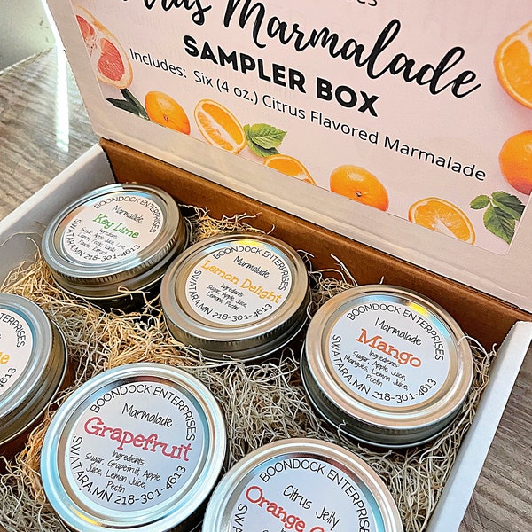Citrus Marmalade Sampler Gift Box - Six (4 oz) Jars of Assorted Marmalade Flavors