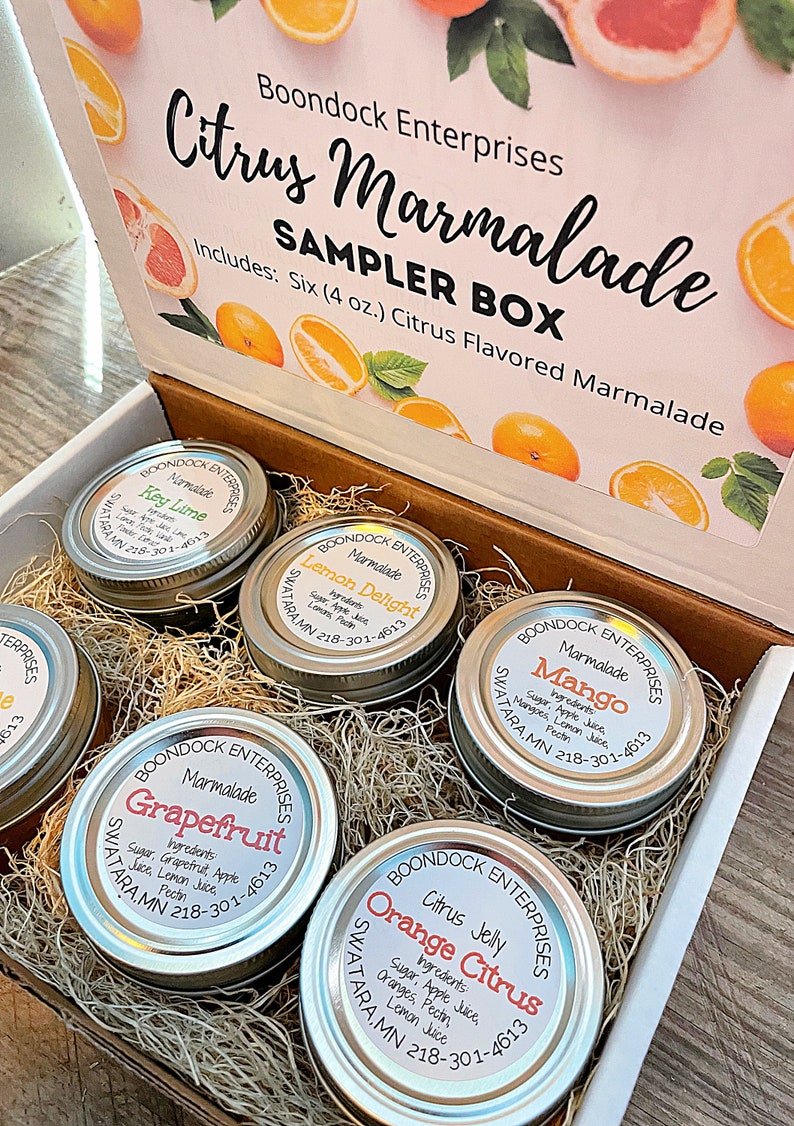 Citrus Marmalade Sampler Gift Box Six 4 oz Jars of Assorted Marmalade Flavors image 1