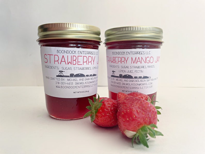 Homemade Strawberry Jam and Strawberry Mango Jam All Natural Farm to Table Jam Gifts from Boondock Enterprises image 1