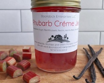 Rhubarb Crème Jelly – Sweet Creamy Rhubarb Spread with Vanilla Almond Custard Flavor – Unique Farmhouse Gift