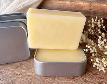 All Natural Lotion Bar in Travel Tin - Solid Moisturizer - Beeswax & Coconut Oil Skin Care - Choice of Scents