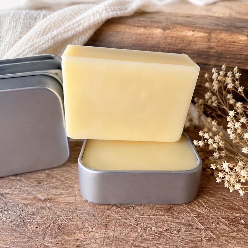 All Natural Lotion Bar in Travel Tin - Solid Moisturizer - Beeswax & Coconut Oil Skin Care - Choice of Scents image 1